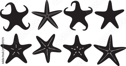 Starfish Silhouette Set Sea Star Marine Ocean Vector Illustration