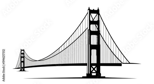 Golden gate bridge silhouette iconic suspension bridge structure san francisco landmark black and white illustration architecture engineering marvel