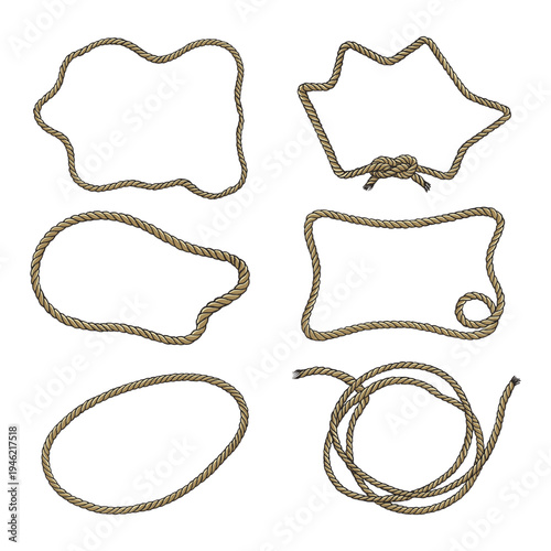 Set vintage rope nautical frame collection vector illustration 