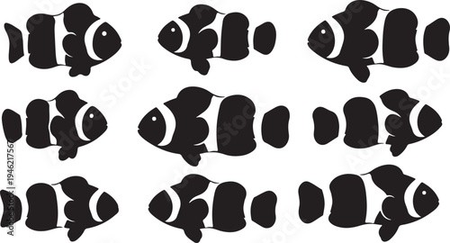 Clownfish Silhouette Set Tropical Reef Fish Vector Illustration