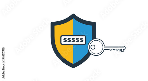 Financial security vector illustration featuring a shield protecting dollar signs with a key providing access to protected assets.