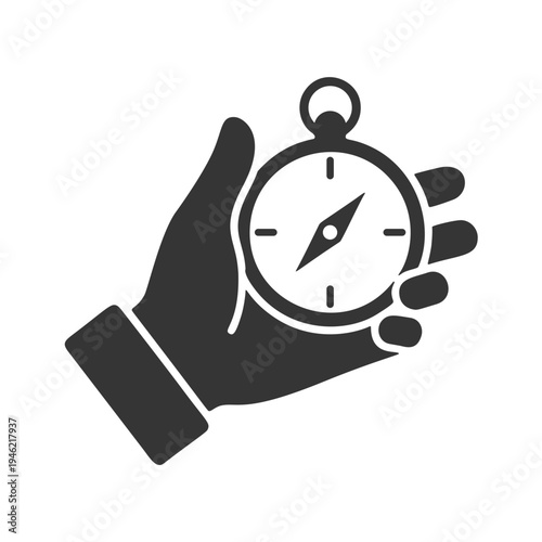 方位磁石を持つ手のシルエットアイコン