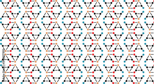 Repeating atomic structures or lattice groups with some molecules highlighted in different colours.