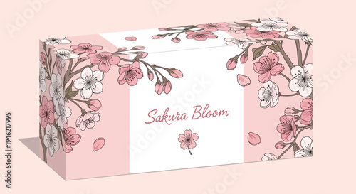 Sakura Bloom Packaging Box Design with Cherry Blossom Illustration