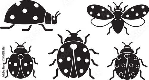 Ladybug Silhouette Set Spotted Beetle Insect Vector Illustration