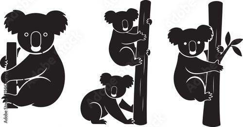 Koala Silhouette Set Australian Wildlife Animal Vector Illustration
