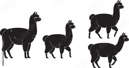 Llama Silhouette Set South American Farm Animal Vector Illustration