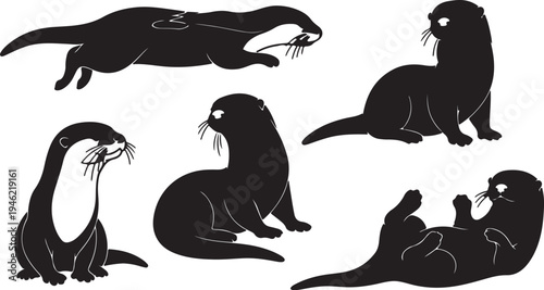 Sea Lion Silhouette Set – Marine Animal Poses Swimming, Sitting and Resting Illustration