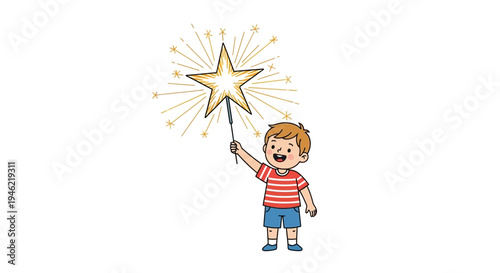 Vector illustration of a boy holding a sparkler star