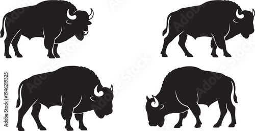 Bison Silhouette Set American Buffalo Wildlife Vector Illustration
