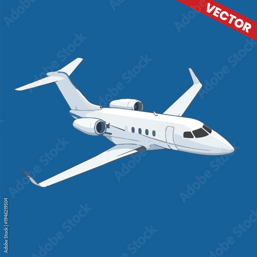 Modern Business Jet Airplane Vector with Winglets, Luxury Executive Private Plane Illustration, Aviation Corporate Travel Concept Graphic, Professional Aircraft for Charter and Rental