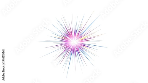 Abstract vibrant light explosion with glowing electric rays, a striking multicolored vector illustration perfect for various creative designs, isolated on a clean white backdrop