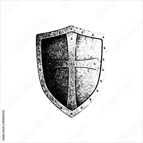 Medieval Knight Shield with Cross Emblem Vintage Illustration