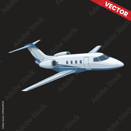 Side View Private Business Jet Aircraft Vector, Modern Executive Plane Illustration for Corporate Travel, Luxury Aviation Transport Design, Professional Air Charter Services Concept Graphic