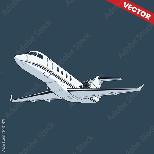 Dynamic Front Perspective of Private Jet Vector Illustration Luxury Executive Aircraft for Business Aviation Services International Travel and Corporate Flight Marketing Design