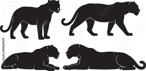 Panther Silhouette Set Wild Big Cat Predator Vector Illustration