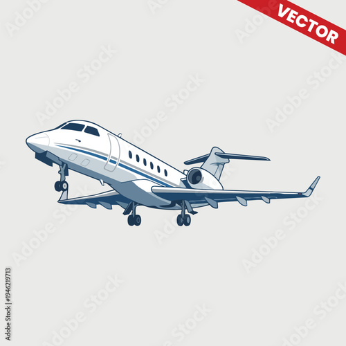 Executive Business Jet Private Aircraft Taking Off From Runway Vector Illustration Luxury Aviation Charter Service Corporate Travel Plane Design for Brochure and Magazine Layout