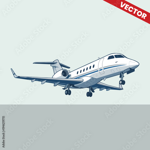 Luxury Private Jet Aircraft Preparing for Landing on Runway Vector Illustration Business Aviation Executive Corporate Charter Travel Plane Icon for App and Website Interface Design