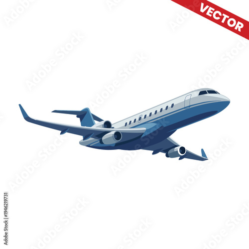 Corporate Executive Private Jet Flying Towards Camera Vector Illustration Business Aircraft Aviation Luxury Charter Flight Transportation Graphics for Presentation and Digital Marketing