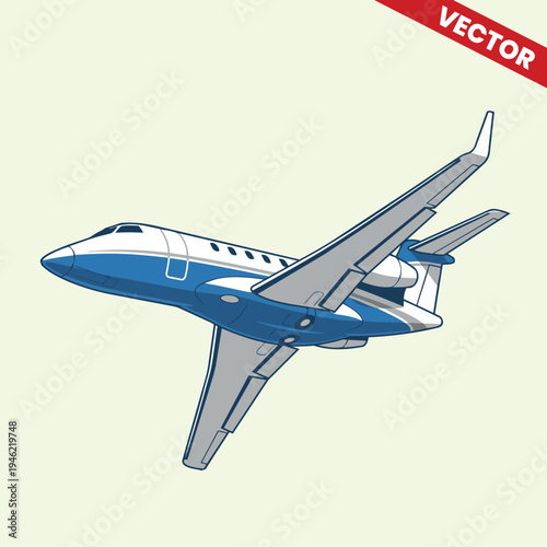 Modern Private Jet Aircraft Underneath View Vector Illustration Business Aviation Executive Corporate Travel Luxury Charter Flight Plane Design for Infographics and Advertising Promotion