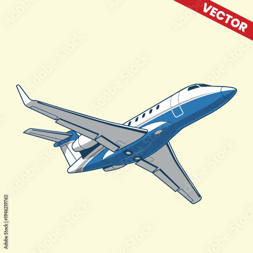 Executive Business Jet Aircraft Bank Turning View Vector Illustration Private Aviation Charter Service Luxury Corporate Travel Plane Graphic Design Element for Marketing and Web Background