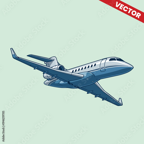 Private jet corporate business aircraft flying in the sky vector illustration of modern luxury luxury aviation for commercial travel and transportation with blue sky background design element
