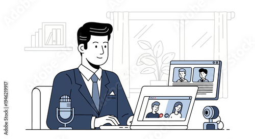 Professional Man Conducting Online Video Conference Meeting