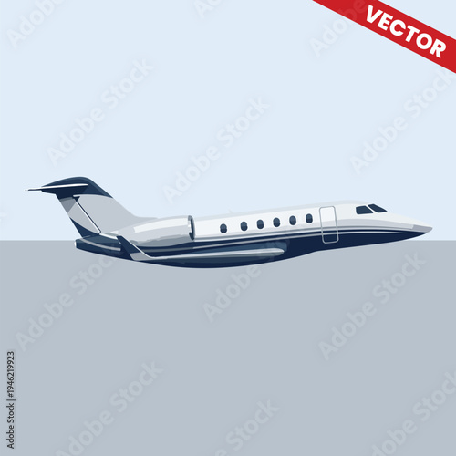 Luxury Private Jet Flying in Blue Sky Vector Illustration Business Aviation Corporate Travel Sleek Executive Aircraft Side View Design Element for Commercial Transportation Marketing Material