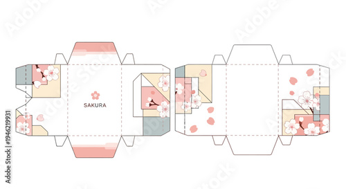 Sakura Flower Pattern Packaging Box Die Cut Template