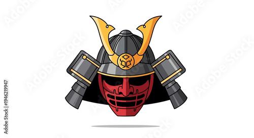 Samurai Helmet and Red Mask Illustration