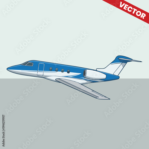Modern Private Jet Plane Vector Illustration Corporate Business Aircraft Flying Perspective View for Travel Tourism and Professional Aviation Graphic Projects