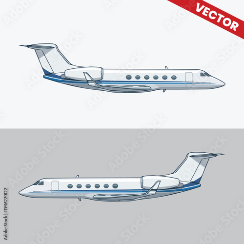 Double Private Jet Layout Side View Vector Illustration Set of Executive Business Aircraft for Aviation Corporate Identity Travel Agency Marketing and Luxury Air Charter Design