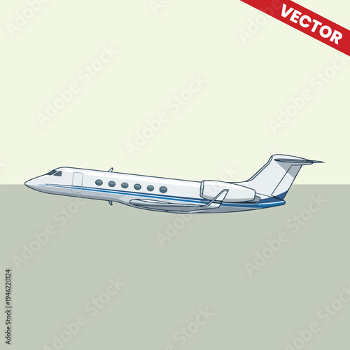 Premium Private Jet Flying Side View Vector Illustration Corporate Business Aircraft for Executive Travel Marketing Aviation Industry Services and Luxury Air Transportation Branding