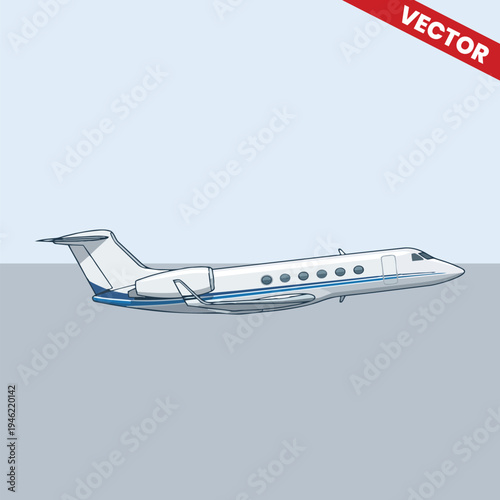 Modern Business Jet Side View Vector Illustration Private Executive Aircraft for Corporate Travel Aviation Service Design and Luxury Air Charter Transportation Graphic Background