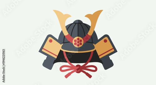 Traditional Japanese Samurai Helmet Icon Illustration