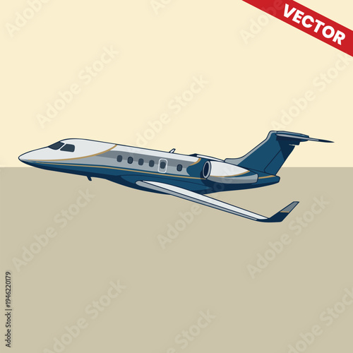 Luxury Business Jet Taking Off Side View Vector Illustration Private Aircraft in Flight for Executive Travel Services Corporate Aviation Industry and Premium Air Charter Marketing Graphics