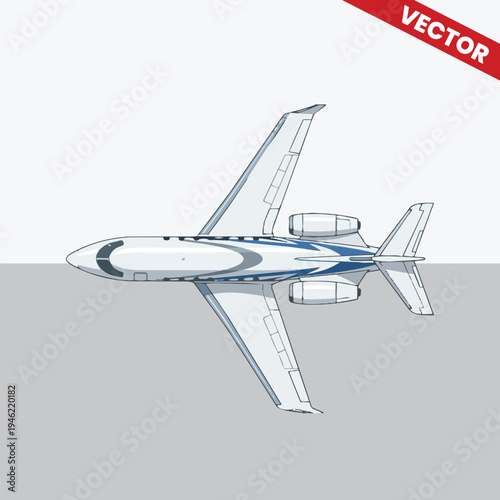 Private Jet Top View Vector Illustration Luxury Business Aircraft for Corporate Travel and Aviation Design Projects Isolated Executive Charter Plane High Angle Perspective for Infographics