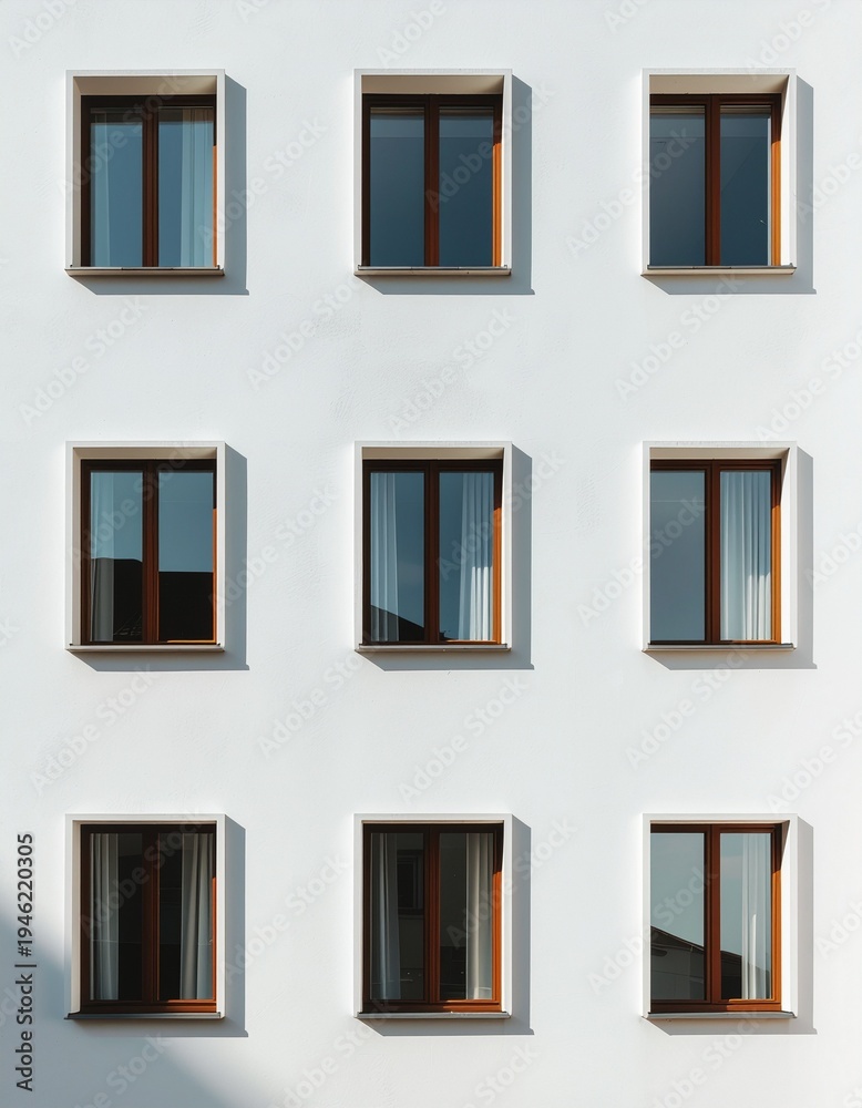 Fototapeta premium Symmetrical Windows on a White Building Facade.