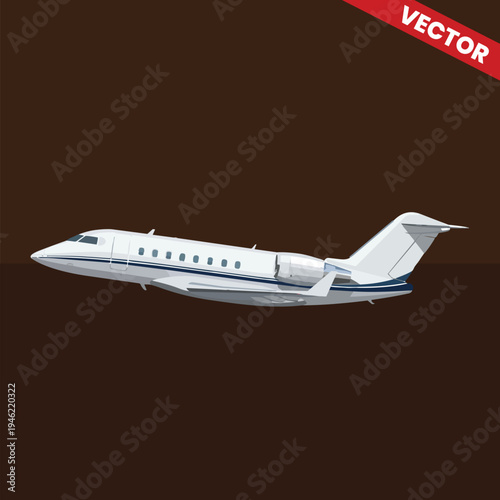 Luxury Business Jet Airplane Flying Side View on Brown Background Private Aviation Executive Charter Travel Concept High Class Corporate Transportation Vehicle Vector Illustration Design
