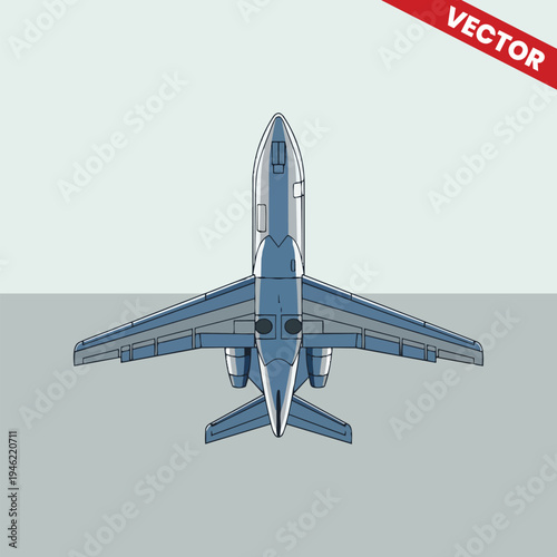 Bottom View Private Jet Vector Illustration Luxury Business Aircraft Isolated on Background Corporate Travel Aviation Design Element Commercial Airplane Executive Transport Aerospace Industry Graphic