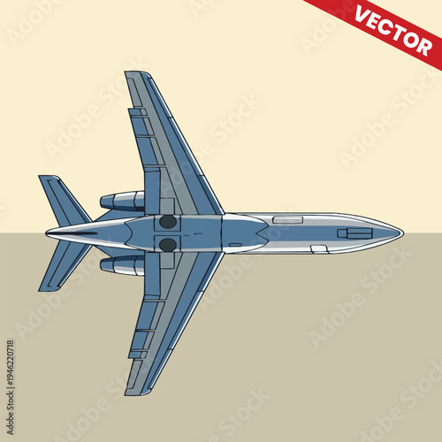 Horizontal Bottom View of Luxury Private Jet Airplane Silhouette Vector Illustration for Aviation Industry Technical Drawing and Corporate Transportation Graphic Design Elements