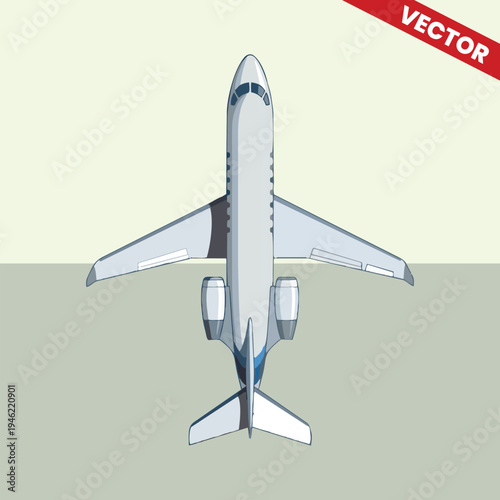Top View Private Jet Illustration Vector Corporate Business Airplane Icon Flying Above Clouds Executive Luxury Travel Aviation Transport Graphics Isolated Background Professional Journey Flight