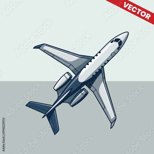 Diagonal Top View Private Business Jet Illustration Corporate Aviation Vector Graphic for Luxury Travel Services Executive Aircraft Isolated on Clean Background Business Travel Concept