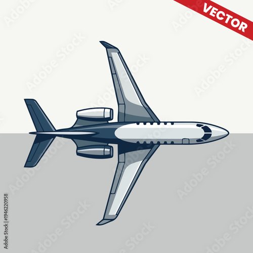 Top View of Modern Private Jet Business Aircraft Vector Graphic Sleek Executive Plane for Aviation Industry Branding Corporate Travel Concept and Luxury Transportation Illustration