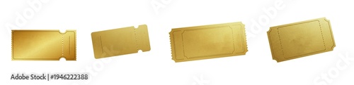 Fotografía Set Of Golden Tickets Isolated On White Background, Blank Gold Coupons And Vouch