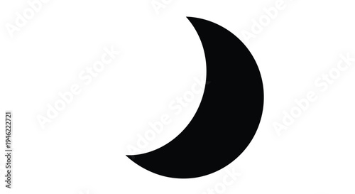 Simple black silhouette of a crescent moon against a white background