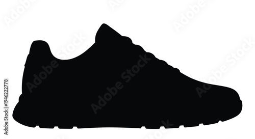 Black silhouette of a modern running shoe against a white background