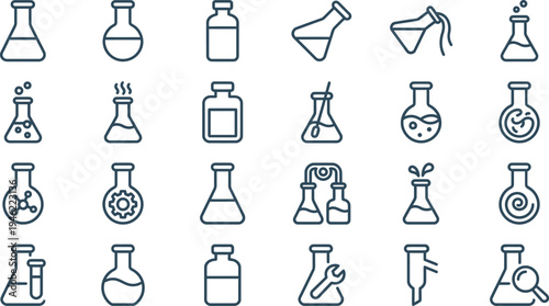 Modern outline vector icons showcasing a comprehensive range of laboratory equipment and scientific research symbols.