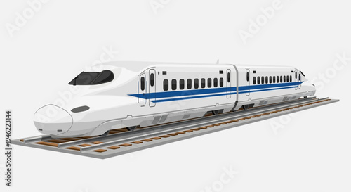 3D Render of a Modern White High Speed Bullet Train on Railway Tracks