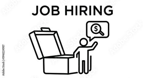 Job hiring announcement with briefcase and person icon seeking qualified candidates